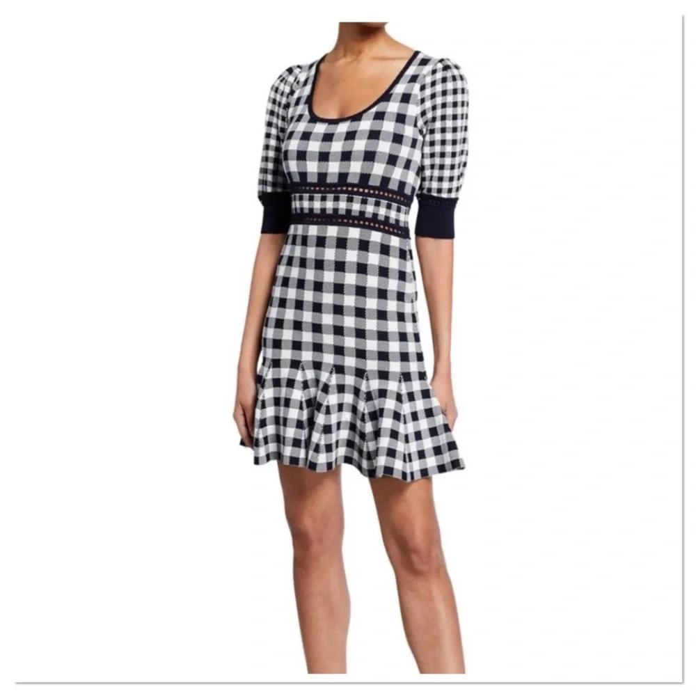 Jonathan Simkhai Gingham Knit Mini Dress Blue White Size Small